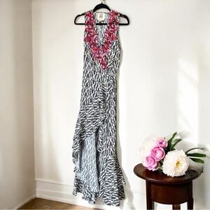 Figue Animal Print‎ Beaded Embroidered Wrap Resort Festive Maxi Dress Size S